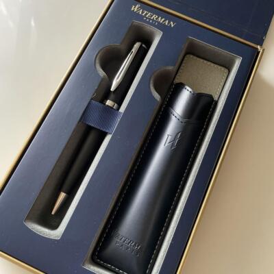 New gift box WATERMAN Ballpoint pen Leather Pen Case Black