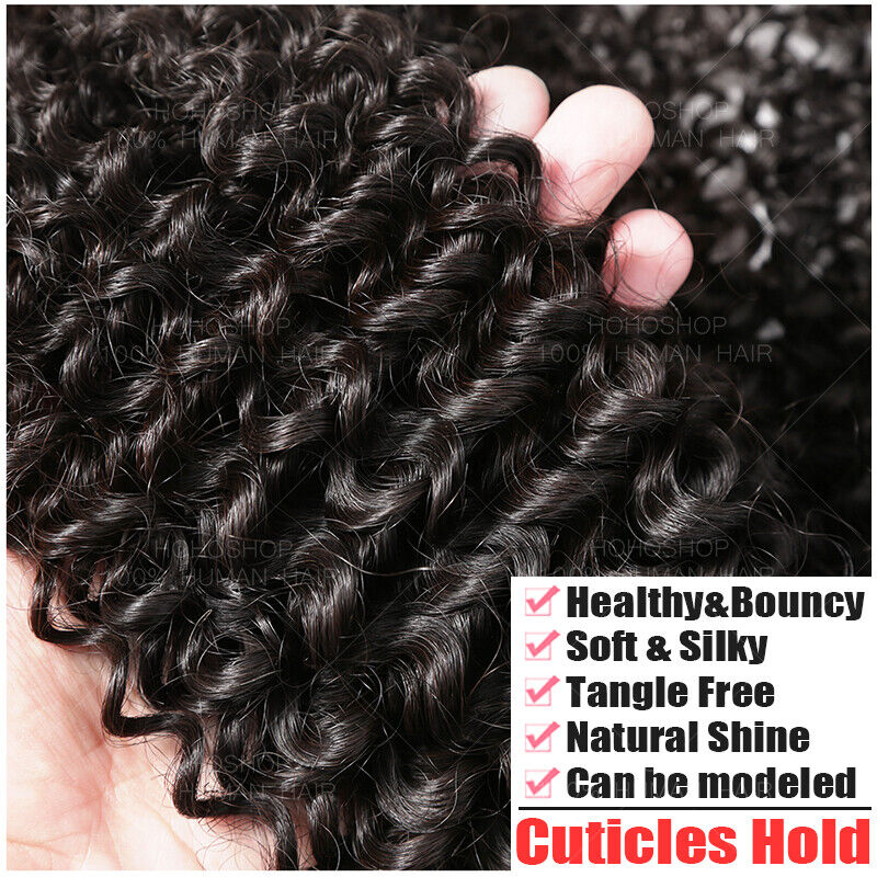 Deep Wave Brazilian Virgin Human Hair 3 Bundles=300G Closure Weave Weft Curly US WYPRZEDAŻ, niska cena