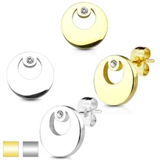 Stainless Steel 0.02 Carat CZ Crescent Moon Post Stud Earrings (Choose Color)