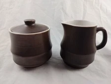 Vintage MCM Creamer And Sugar Bowl  Brown  Stoneware Mid Century Modern