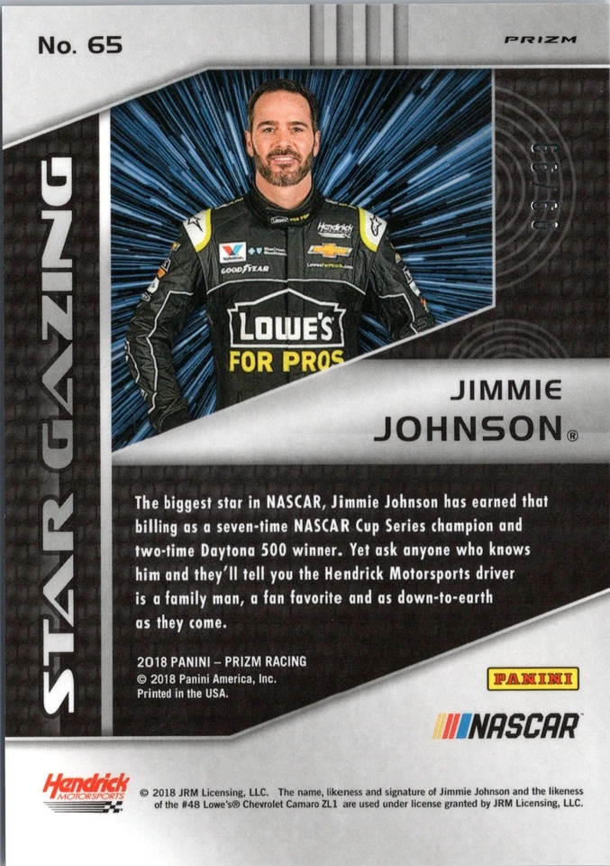 2018 Press Pass Prizm Jimmie Johnson 9/99 Star Gazing Blue Prizm #65 L👀k! - Image 2 of 2