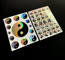 2 YING YANG PANDA BEAR large vintage sticker sheets prism prismatic glitter foil