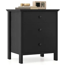 Nightstand Beside End Side Table Accent Table Organizer W/3 Drawers Black