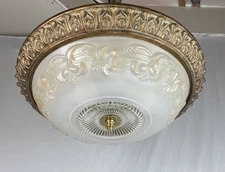 REWIRED 19" Large Vtg Semi Flush Mount Ceiling Light Glass Art Deco, 20s 30s 40s