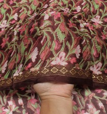 Sushila Vintage Brown Saree 100 Pure Georgette Silk Printed Floral Craft Fabric