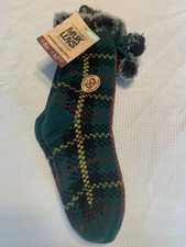 MUK LUKS Womens Thermal Cabin Socks Fur-Lined Tassels 4.1 TOG Rating Green Plaid