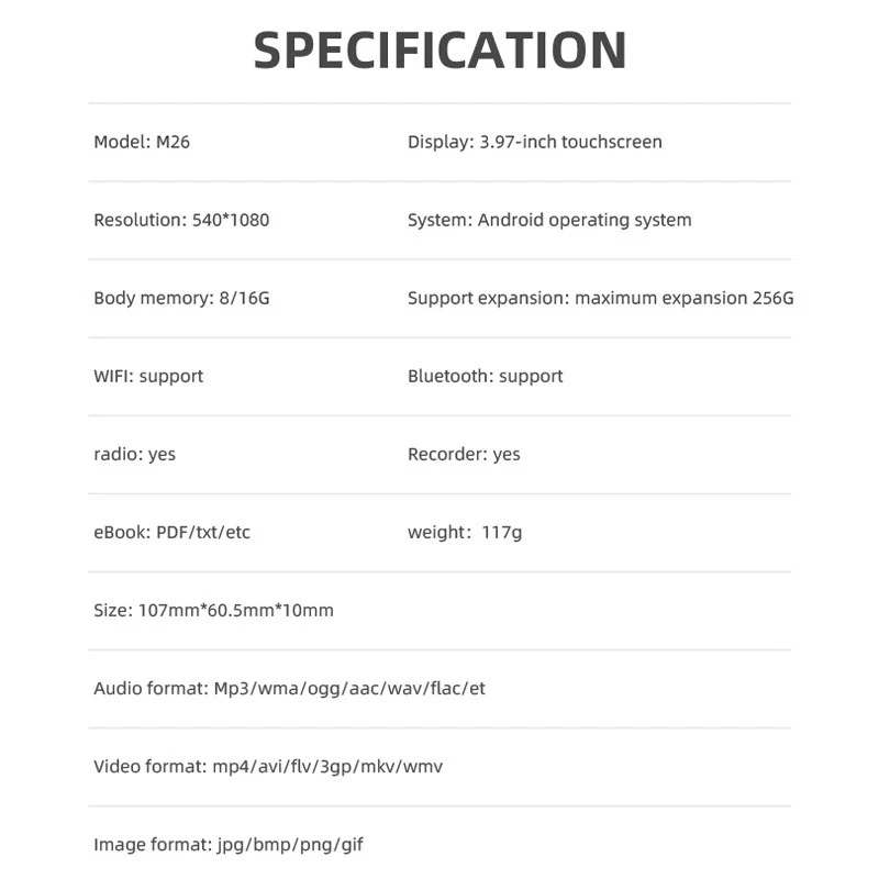 3.97inch Full Touch Screen Bluetooth 5.0 WiFi Android MP3 Music MP4 Video Player - Image 3 of 4