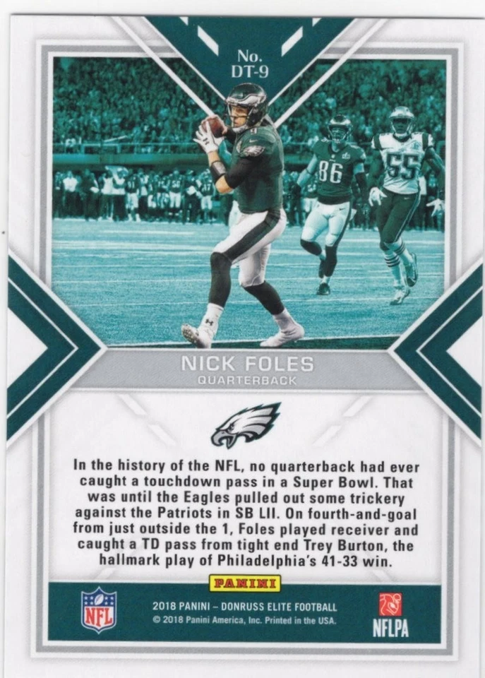 2018 Panini Donruss Elite NICK FOLES Green "Dual Threats" DT-9 - Image 2 of 2