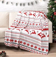 Christmas Throw Blanket SUPER SOFT Sherpa Microfiber Red/White 50"x60" BRAND NEW