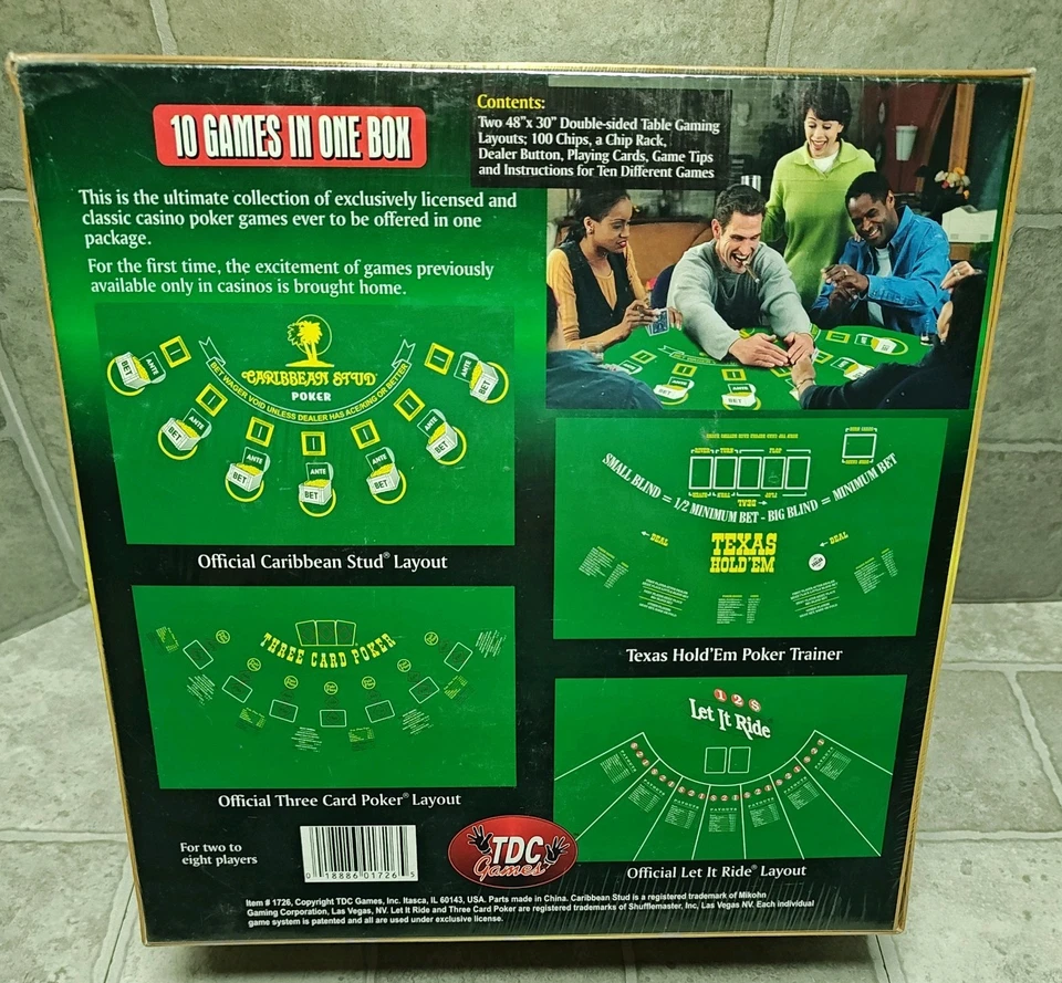 NIB Texas Hold Em' Caribbean Stud Poker Home Casino Game Set 10 Poker Games - Image 2 of 3