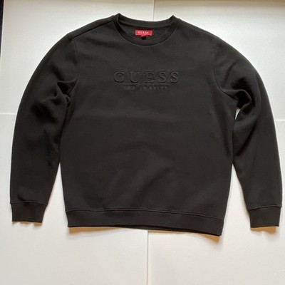 GUESS Men s Black Embroidered Logo Crew Neck Pullover Sweatshirt L