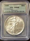 1989 American Silver Eagle MS69 ICG GREEN LABEL .999 FINE SILVER $1 COIN.