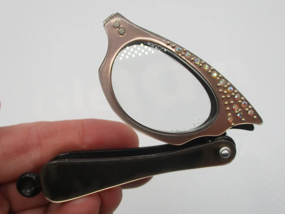 VINTAGE LORGNETTE CAT EYE LUCITE RHINESTONE FOLDING OPERA READING GLASSES - Image 3 of 4
