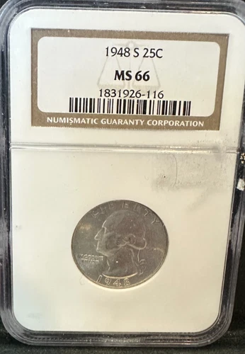 1948-S 25C Silver Washington Quarter - NGC MS66