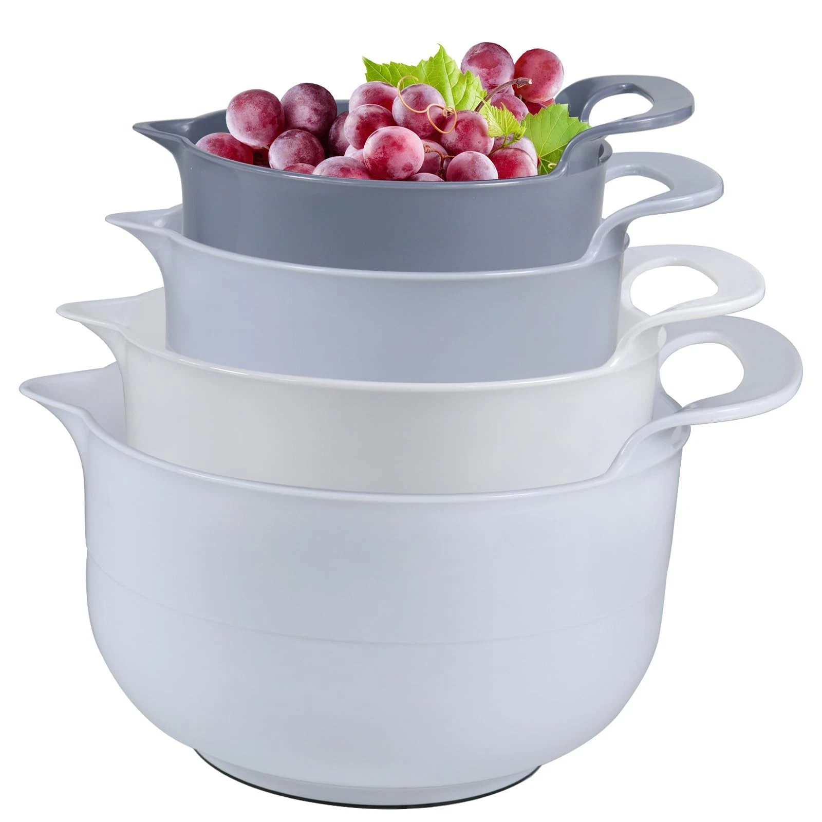 Mixing Bowls - 4 Piece Nesting Plastic Bowl Set with Pour Light Gray