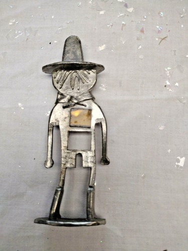 Art GAC 74 Flat Pewter Cowboy Figurine Amber Color Stone - Picture 3 of 10
