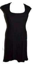 Little Black Dress Women's Size 6 CHAPS Cap Sleeve Rounded Neck Knee Length NEW