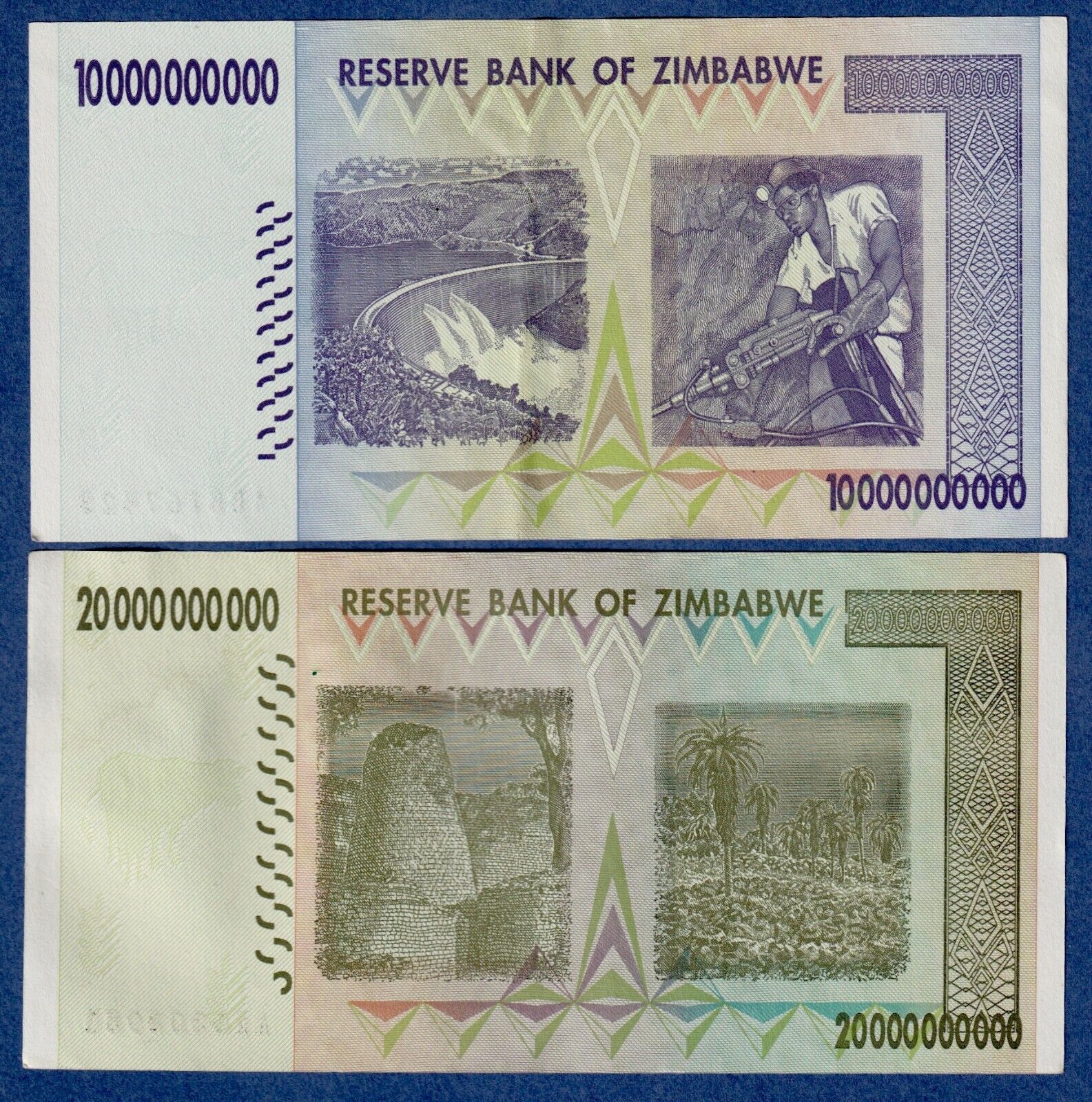 ZIMBABWE BILLION SET- 10 & 20 BILLION DOLLARS, 2008,   VF-EF BANK NOTES