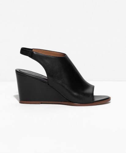 black leather slip on wedge sandals