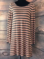 Women’s Free People Stripe Gray Orange Textured Long Sleeve Sweater Dress XS