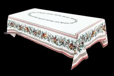 French Provencal Cotton Tablecloth Holly, Birds, Bells, Ornaments 59 X 79 France