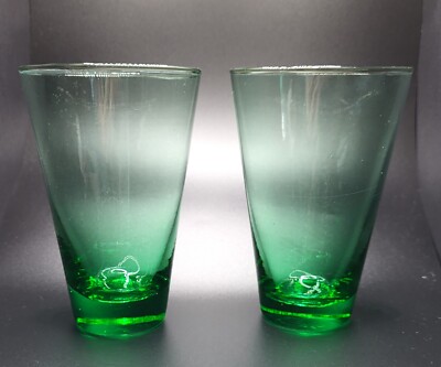 Lot of 2 Vintage Libbey Green Flared Cocktail Highball Glasses 10 oz Retro MCM  