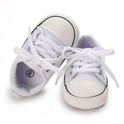 Baby Boys Girls High Top Soft Anti-Slip Sole First Walkers Canvas Shoes 0-6 MTHS