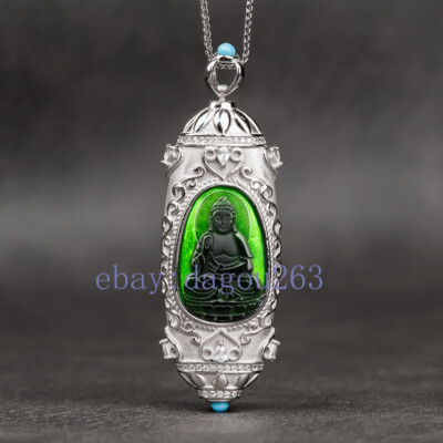 Certified natural A-grade Black jadeite Zodiac Guardian 925silver inlaid pendant