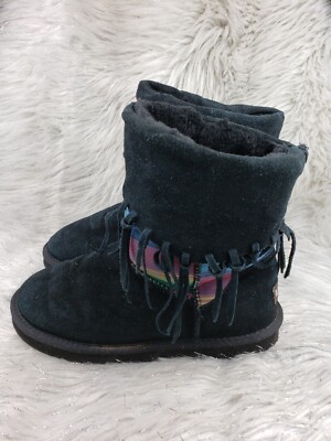 LAMO Black Multicolor Striped Slip On Faux Fur Lined Boots Booties Size 8.5