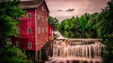 Landscape nature architecture building water trees mill Custom Gaming Mat Desk