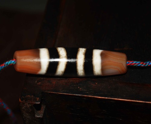tibetan ancient seven stripes dzi bead amulet real old four striped gzi pendant - Picture 2 of 8