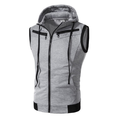 Zip Up Slim Fit Sleeveless Hoodie Men Tank Tops Sleeveless T Shirt