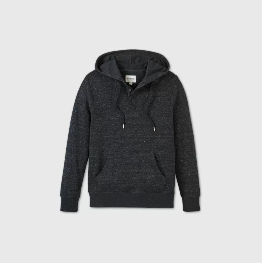 Men's Regular Fit Light Weight Henley Hoodie - Goodfellow & Co Gray