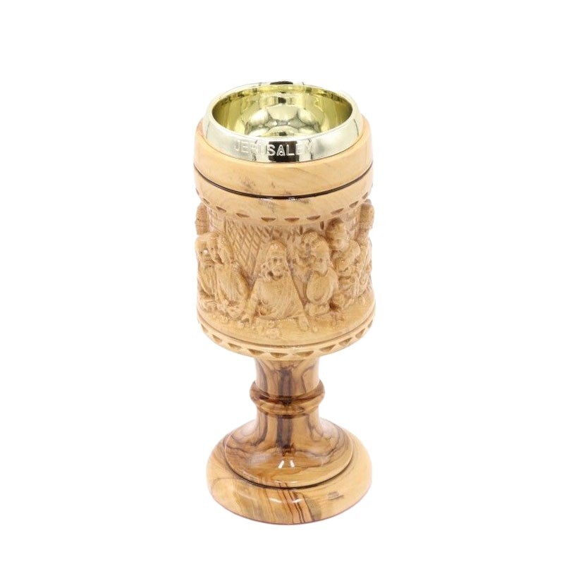 8" Olive Wood Handmade Communion Goblet Cup Chalice Holy Grail Church