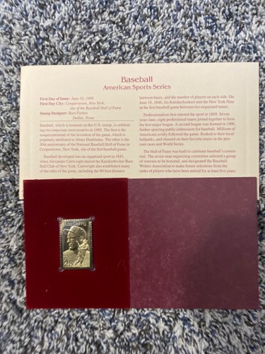 22 kt. Gold Replica 1989 Lou Gehrig Stamp First Day of Issue.