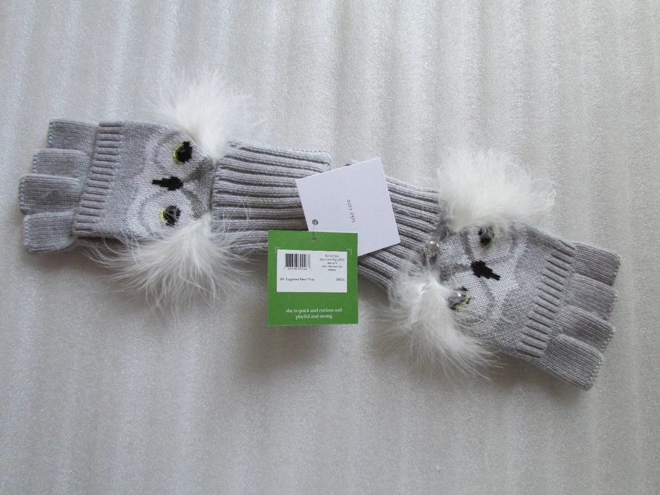 Guantes Kate Spade New York Sin Dedos Estrella Búho Brillante Pop Top Mitones Nuevos $89 Foto 3 de 4