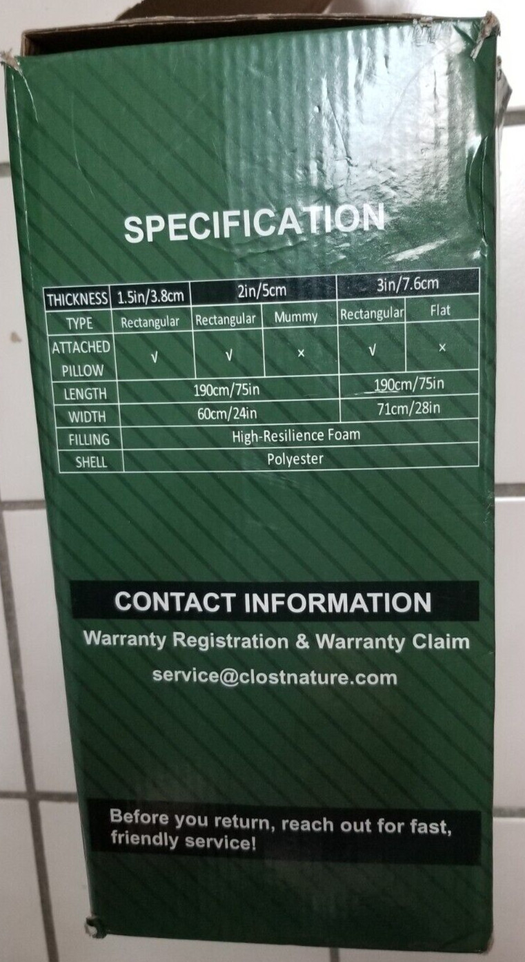 Clostnature Self Inflating Sleeping Pad 1.5''/2''