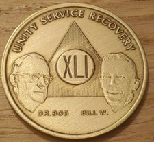 41 Year Alcoholics Anonymous AA Founders Bronze Medallion Coin Sobriety Chip.