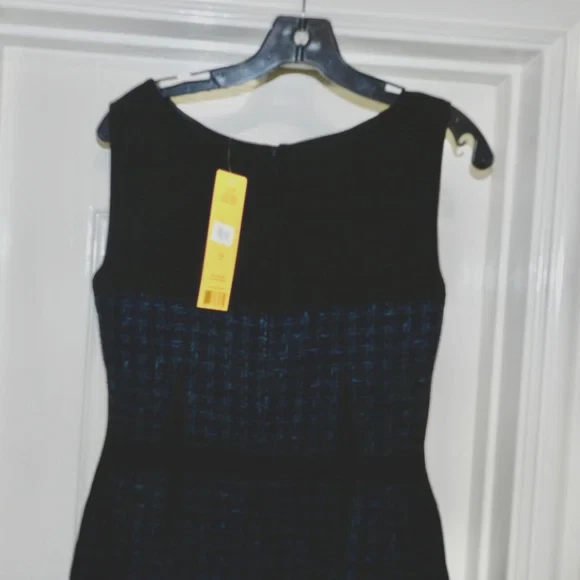 Abito a tubino nuovo con etichette TORY BURCH Navy Sloane a quadri tweed senza maniche taglia 4