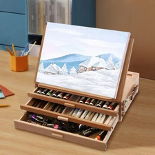 Wooden Painting & Drawing Table Foldable Easel Painting Board Stand w/ drawers