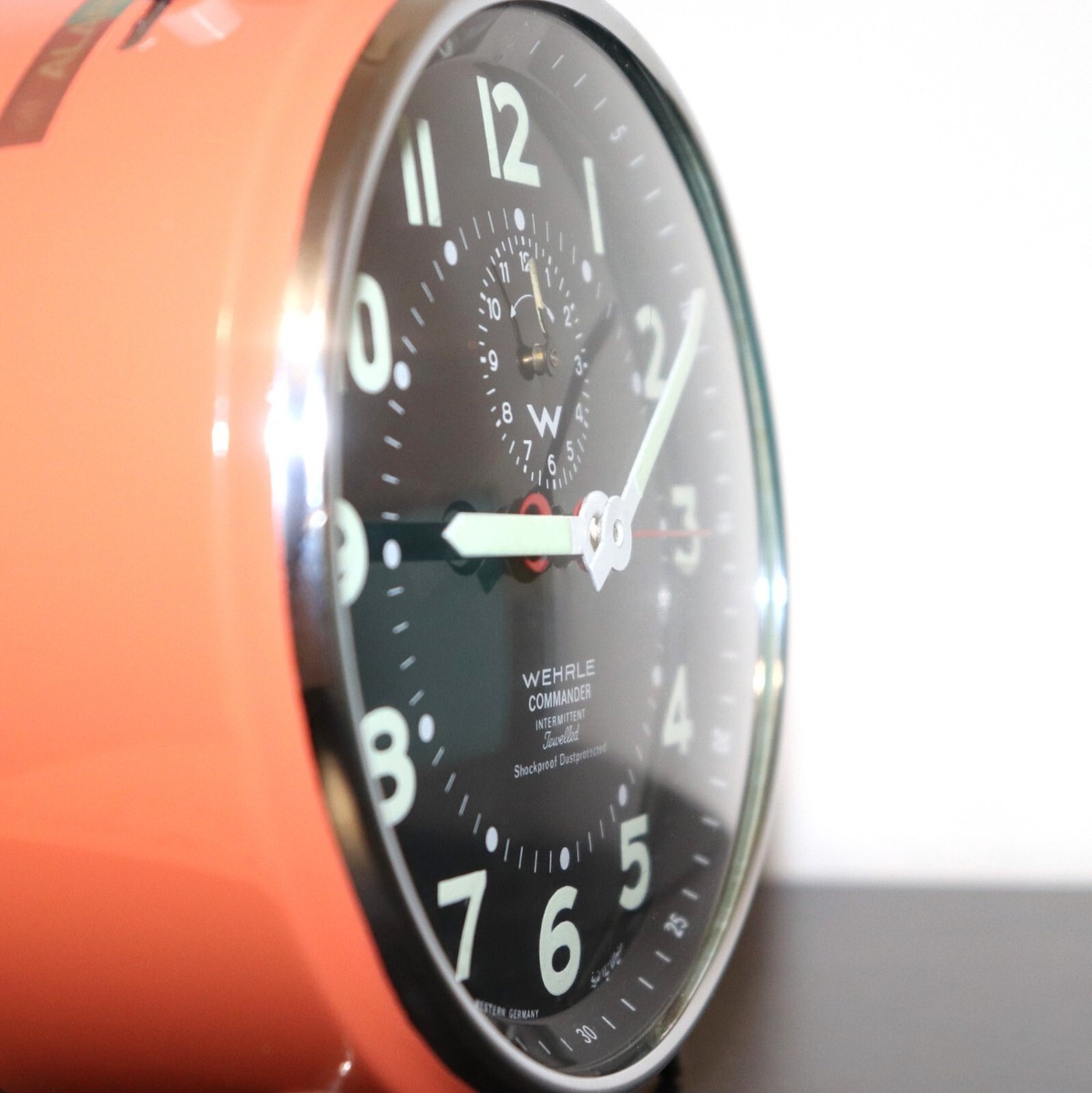 WEHRLE COMMANDER Alarm Mantel TOP! Clock Orange Black Dial
