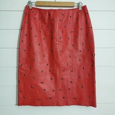 Newport News Easy Style Women's Red 100 Leather Studded Skirt. Size 12