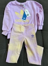 Adidas Originals Little Kids GRAPHIC LOGO CREW SET Lilac Size 2XS 5-6Y New