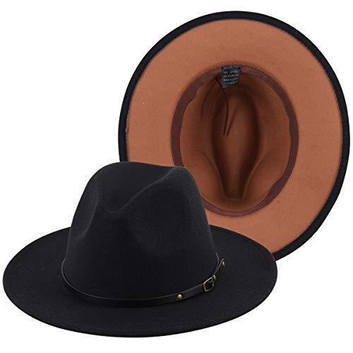 Unisex Chic Color Block Fedora Hut Wollmischung Schwarz Kaffee - Bild 1 von 5