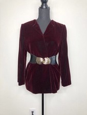 Hand Tailored Dark Cherry Red Velvet Open Face Blazer Size Petite Small