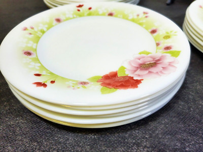 Set of 6 Uniware Opal Glass Floral Pattern Plate 7'' (5 sets of 6 each Available)