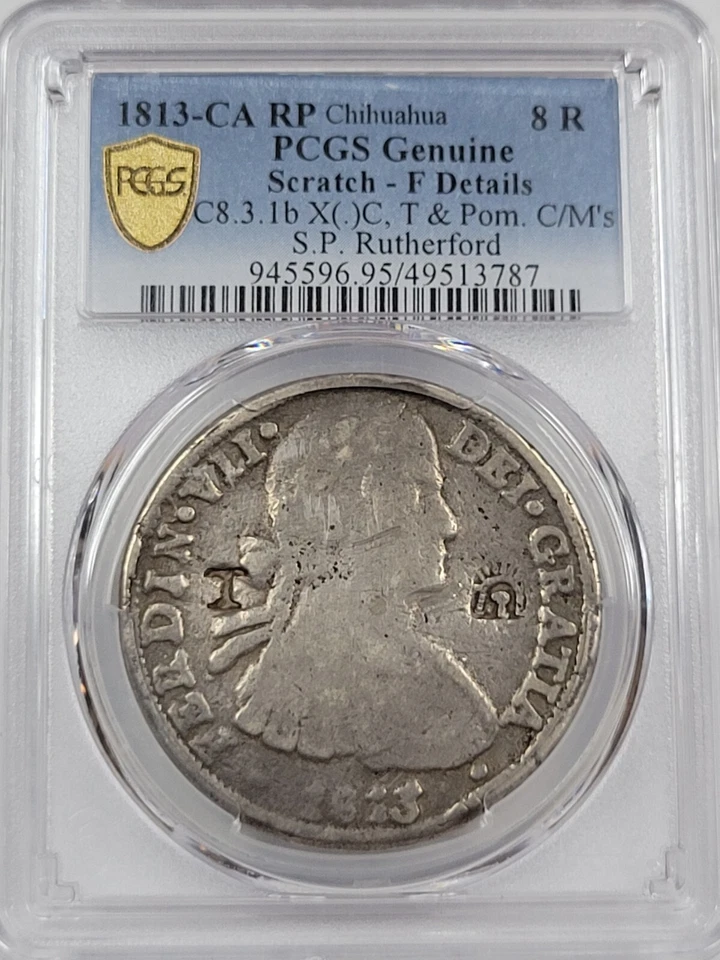 1813 Mexico CHIHUAHUA 8 Reales Silver Cast Provisional Issue PCGS F Detail *H490 - Image 2 of 4