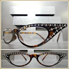 Women's Elegant Retro CAT EYE READING EYE GLASSES READERS Bling Tortoise Frame