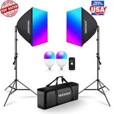 RGB Softbox Lighting Kit App Control 9 Modes 26W LED Bulbs Studio Photography US