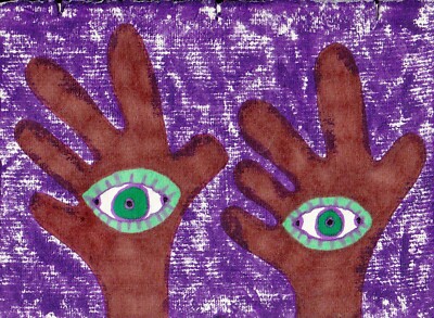 Original Art von Jay Snelling - Outsider Art Brut - Sehende Hände - ungerahmt